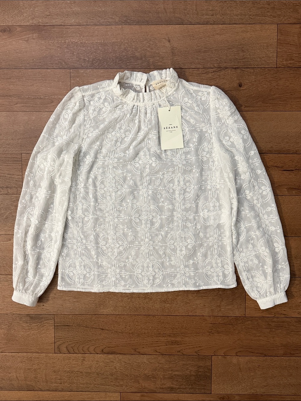 Sézane Size US 2 / FR 34 Valentine Blouse In Ecru NWT Embroidered Quiet Luxury